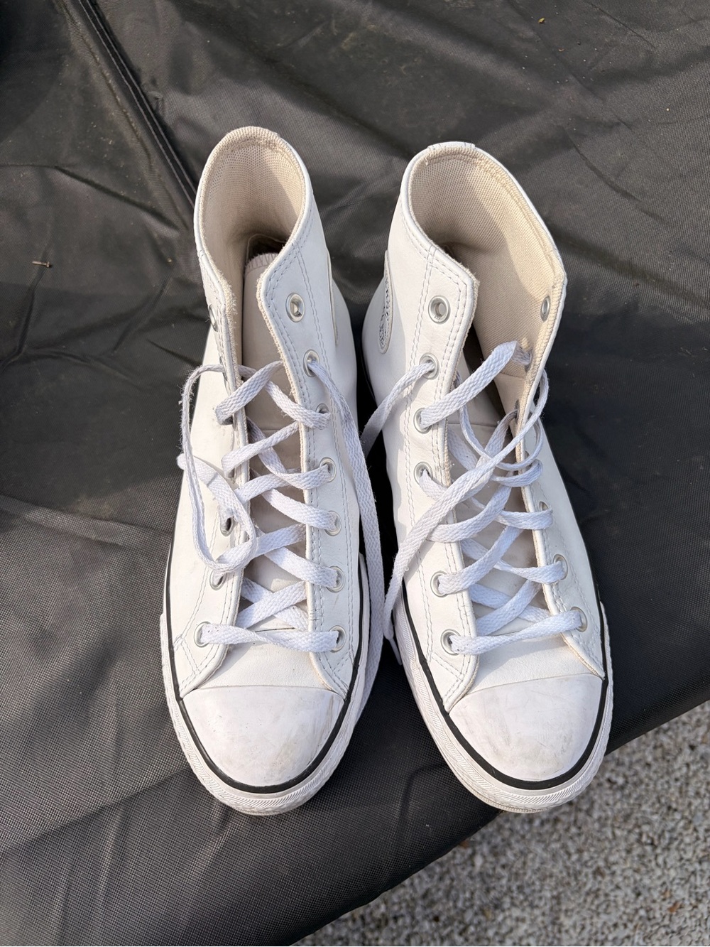 Converse White High-Top white leather Sneakers size 9 1/2 women - Picture 2 of 7